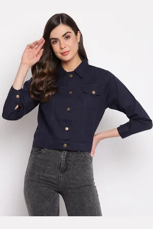 Mayra Women Navy Blue Crop Tailored Jacket
