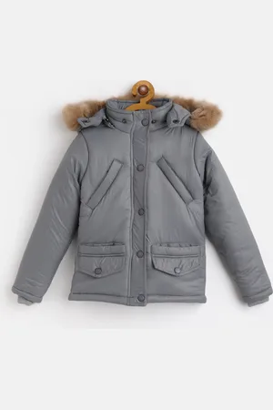 Goji Girls Grey Self-Checked Water Resistant Parka Jacket with Detachable Hood