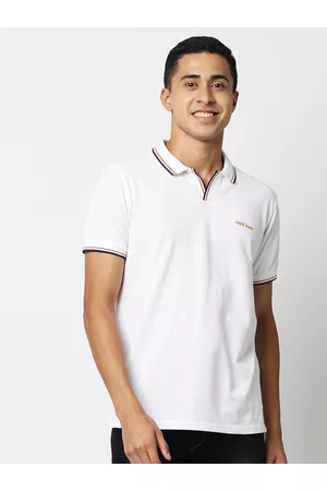 Pepe Jeans Men White Solid Polo Collar T-shirt