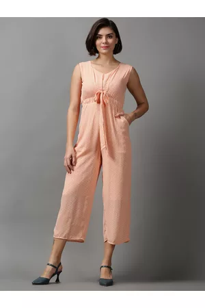 SHOWOFF Women Orange & White Printed Basic Jumpsuit