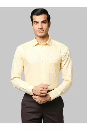 Park Avenue Men Yellow Slim Fit Checked Formal Shirt