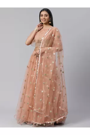 SHOPGARB Peach-Coloured & Silver-Toned Embroidered Semi-Stitched Lehenga & Unstitched Blouse with Dupatta