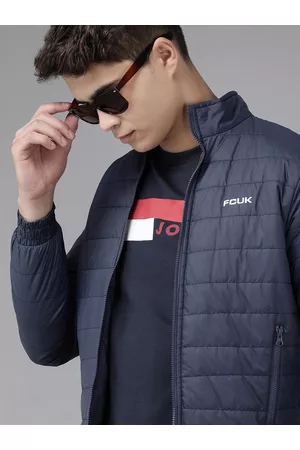 French Connection Men Blue Solid Quilted Jacket