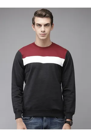 Park Avenue Men Charcoal Grey & Maroon Colourblocked Sweatshirt