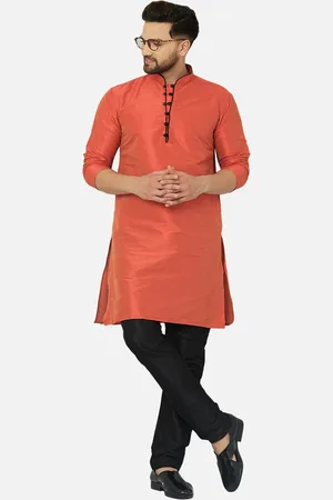 Kaifoo Men Orange Solid Ethnic Kurta