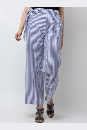 DODO & MOA Women Blue Striped Parallel Trousers