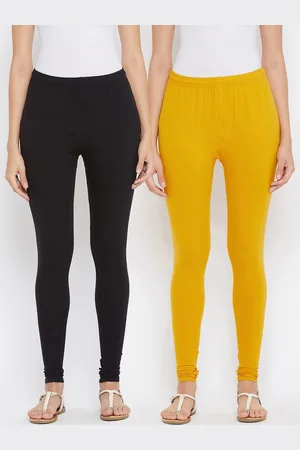 Tulsattva Women Pack Of 2 Black & Yellow Solid Churidar-Length Leggings