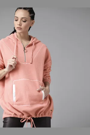 Roadster Women Pink Solid Hooded Fleece Sweatshirt