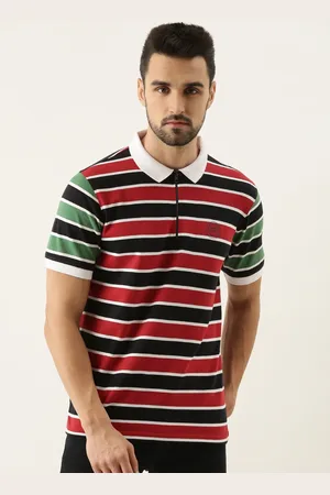 Peter England Men Red & Navy Blue Striped Polo Collar T-shirt