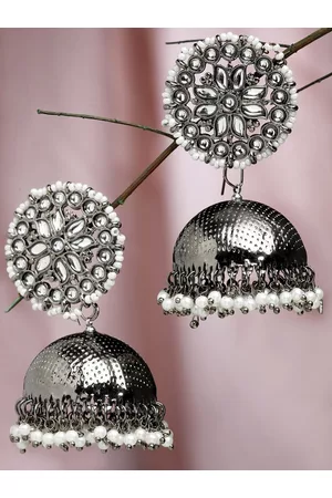 karatcart Women Silver-Plated Black Dome Shaped Jhumkas Earrings