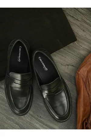 CARLO ROMANO Men Green Leather Formal Moccasin