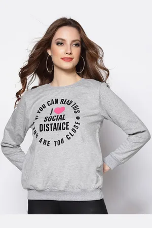 Sera Women Grey Melange Printed Sweatshirt