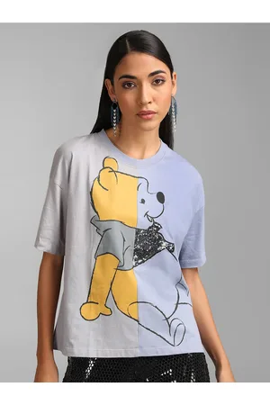 Kazo Women Winnie The Pooh Printed Drop-Shoulder Sleeves Disney T-shirt