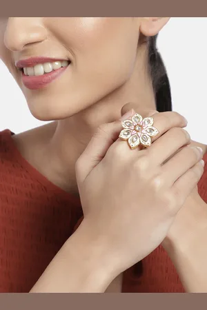 I Jewels White Gold Plated Meenakari Floral Adjustable Finger Ring