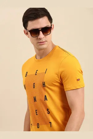 Being Human Men Mustard Yellow Typography Printed Pure Cotton T-shirt