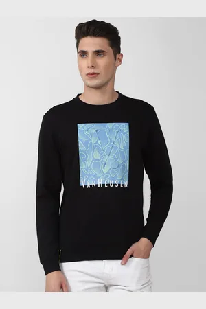 V Dot Men Black Printed Cotton Sweatshirt