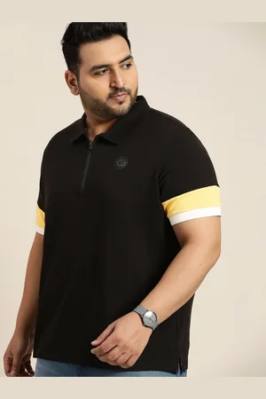 Sztori Men Plus Size Black Polo Collar Pure Cotton T-shirt