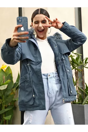 STREET 9 Women Blue Longline Parka Jacket