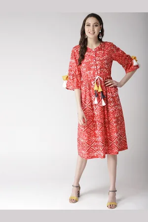 Antheaa Women Coral Pink Printed A-Line Dress