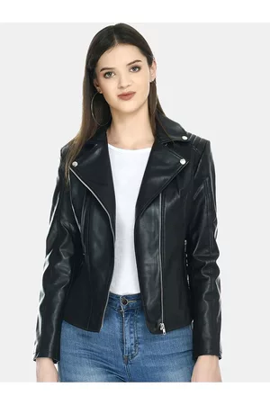 TBOJ Women Black Lightweight Outdoor Leather Biker Jacket
