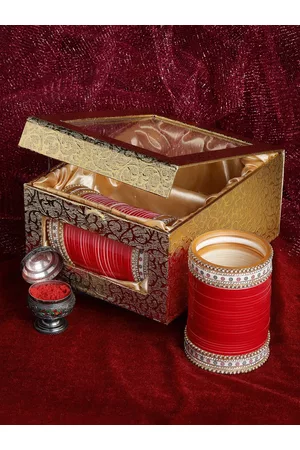 PANASH Women Set of 2 Gold-Plated & Red Matching Bangles Wedding Chuda Set