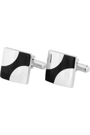 The Tie Hub Men Silver-Toned & Black Square Silver Cufflinks