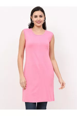 Fleximaa Women Pink Pure Cotton Longline Top