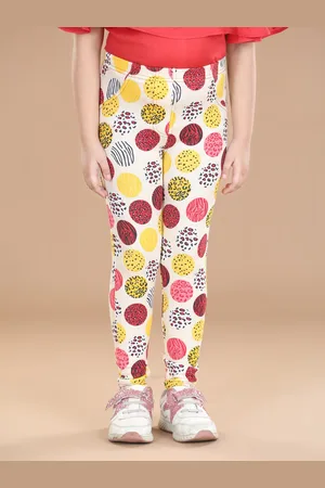 StyleStone Girls Beige & Red Printed Cotton Jeggings