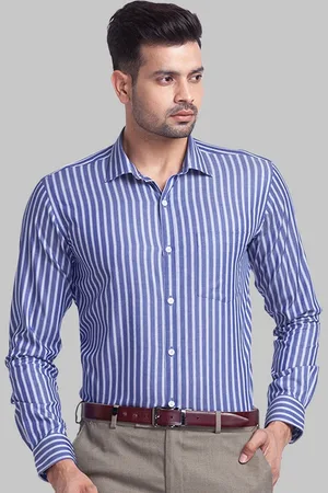 Park Avenue Men Blue Stripe Slim Fit Formal Shirts