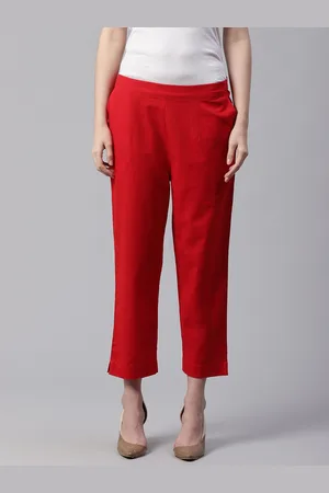 Divena World Women Red Slim Fit Solid Cropped Trousers