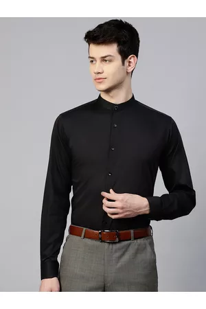 MANQ Men Black Slim Fit Solid Smart Casual Shirt