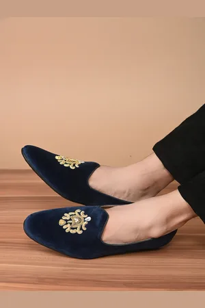 San Frissco Men Blue Woven Design Leather Loafers