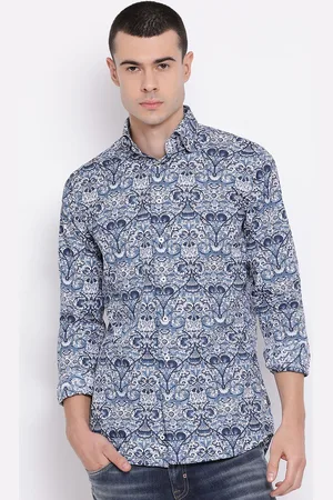 Matinique Men Blue Slim Fit Printed Cotton Casual Shirt