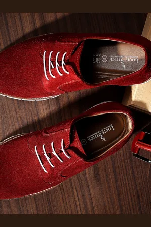 LOUIS STITCH Men Red Textured Suede Oxfords