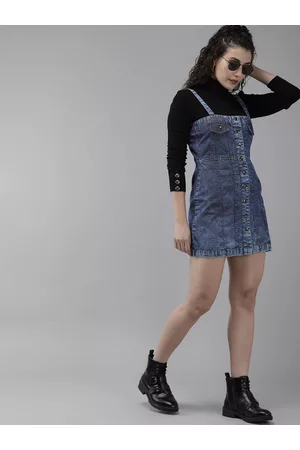 Roadster Women Blue Solid Twofer Takes Dungarees