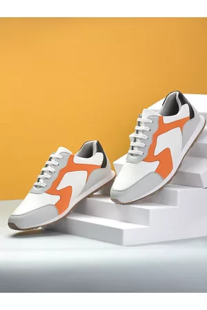 San Frissco Men Grey & Orange Colourblocked Sneakers