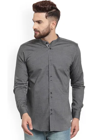 Purple State Men Grey Slim Fit Solid Casual Shirt