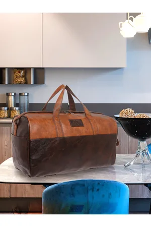 FUR JADEN Tan Brown & Brown Colourblocked Duffel Bag