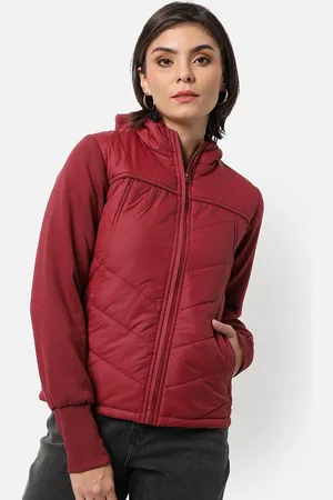 Campus Women Red Solid Windcheater Longline Outdoor Puffer Jacket
