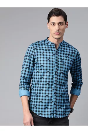 Hubberholme Men Blue Checked Pure Cotton Casual Shirt