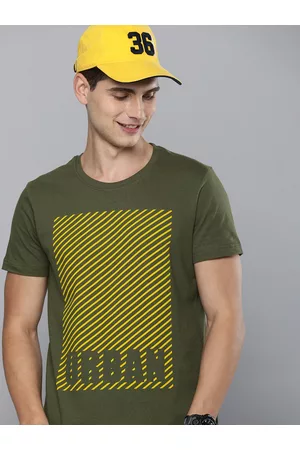 HERE&NOW Men Olive Green & Yellow Typography Printed T-shirt