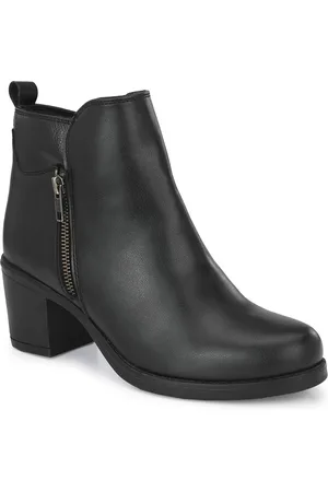 Delize Women Black Solid Vegan Leather Casual Chelsea Boots
