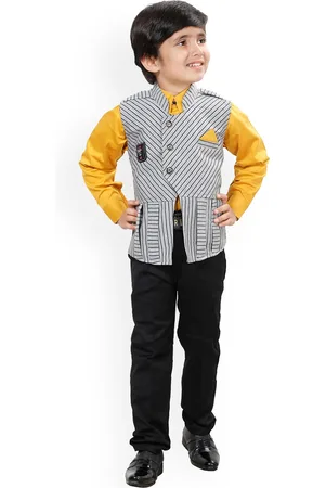DKGF FASHION Boys Yellow Printed Shirt with Trousers