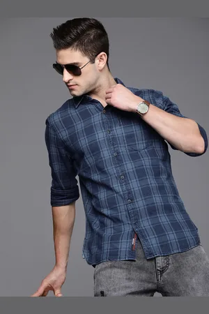 WROGN Men Blue Slim Fit Checked Casual Shirt