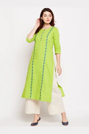 Azira Women Lime Green Embroidered Straight Kurta