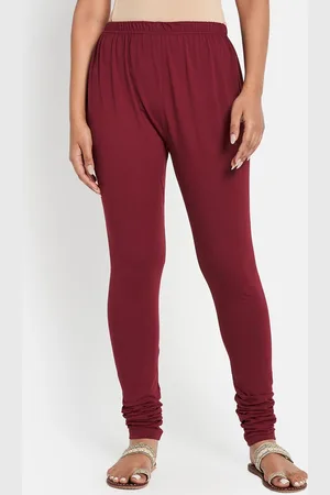 Fabindia Maroon Regular Fit Solid Cotton Leggings