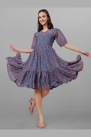 GUFRINA Women Grey & Pink Floral Fit And Flare Dress