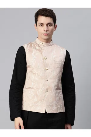 MANQ Men Woven Design Jaquard Silk Nehru Jacket