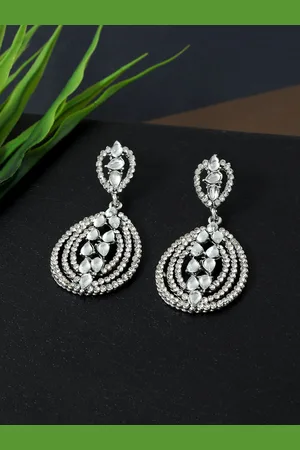 AccessHer Silver-Toned Teardrop Shaped Drop Earrings