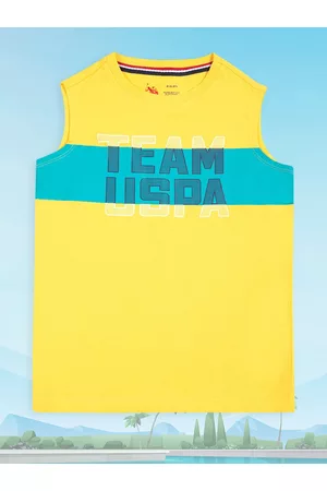Ralph Lauren Boys Yellow Solid Cotton Lounge T-shirt Striped Detail